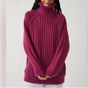 Free People Small Sweater Big City Turtleneck in Mulberry Garnet NWT